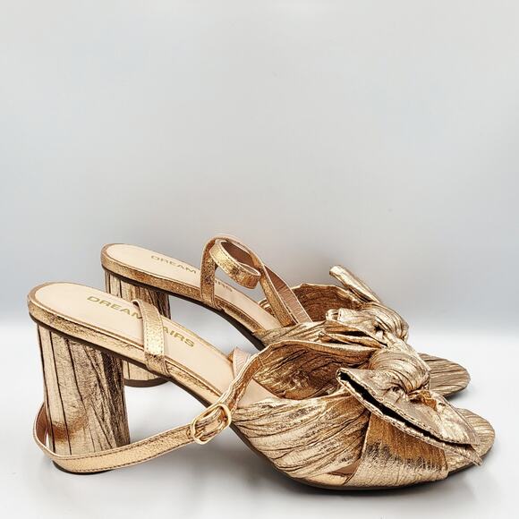 DREAM PAIRS Bow Knot Champaign Pink Ankle Strap Heeled Sandals Women's Size 9 - Picture 3 of 12